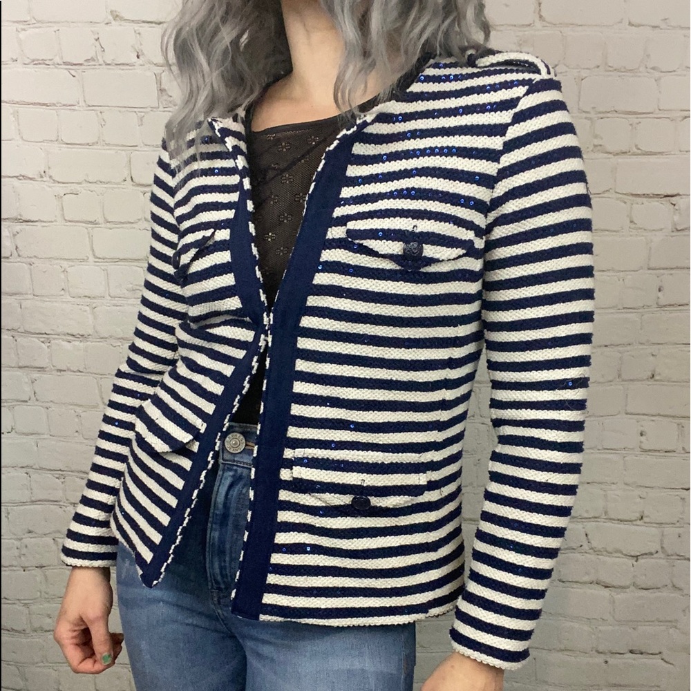Banana Republic navy sequin striped jacket X Small